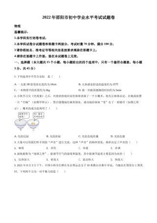 精品解析：2022年湖南省邵阳市中考物理试题（原卷版）.docx