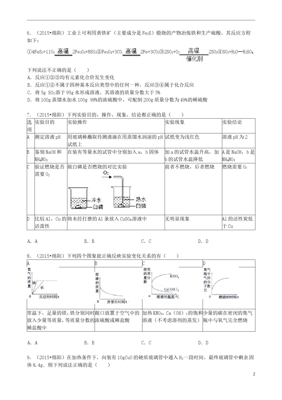 四川省绵阳市2015年中考化学真题试题（含答案）.doc_第2页
