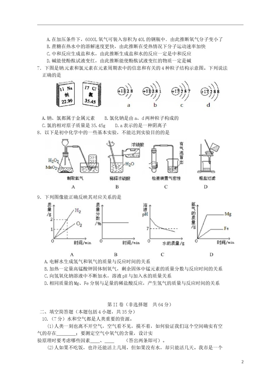 山东省东营市2015年中考化学真题试题（含扫描答案）.doc_第2页