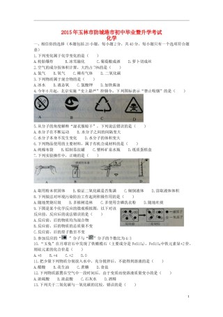 广西玉林市防城港市2015年中考化学真题试题（含扫描答案）.doc