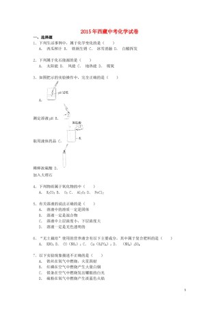 西藏2015年中考化学真题试题（含解析）.doc