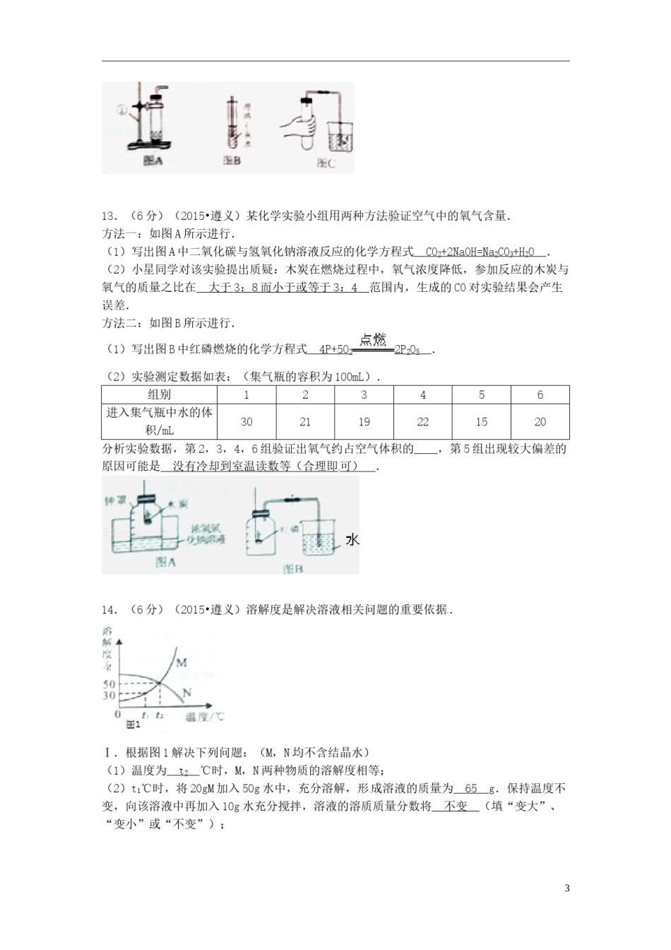 贵州省遵义市2015年中考化学真题试题（含扫描答案）.doc_第3页