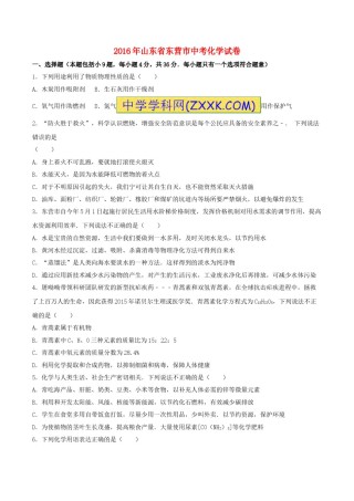 山东省东营市2016年中考化学真题试题（含解析）.DOC