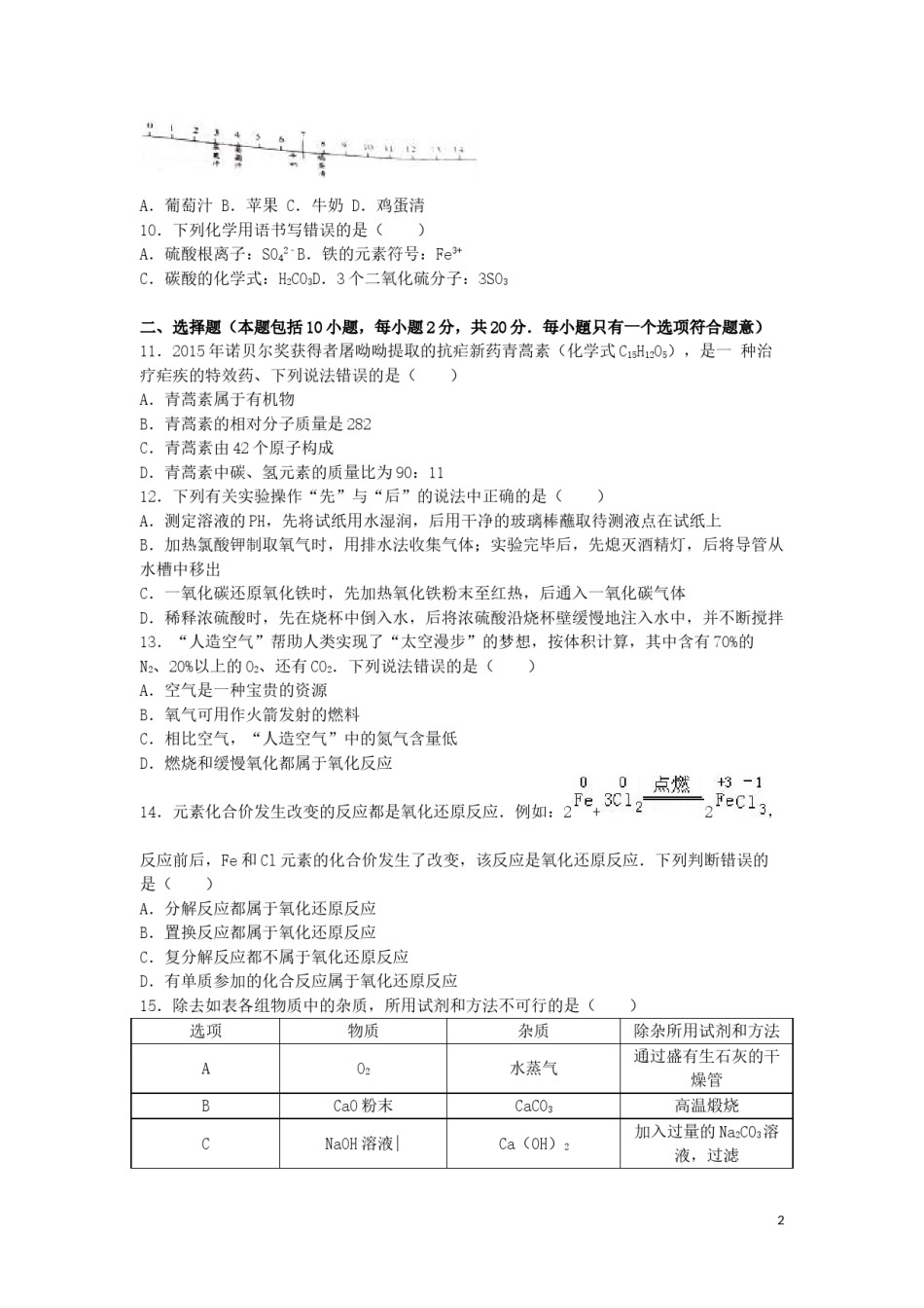 山东省潍坊市2016年中考化学真题试题（含解析）.DOC_第2页