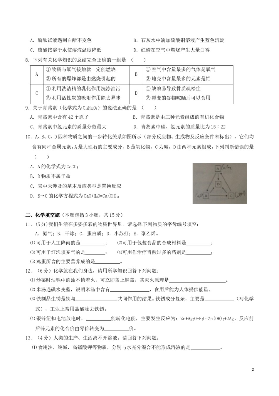 江苏省徐州市2016年中考化学真题试题（含答案）.DOC_第2页