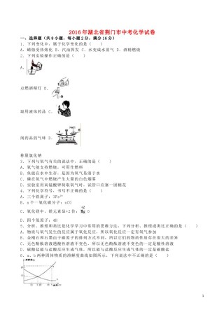 湖北省荆门市2016年中考化学真题试题（含解析）.DOC