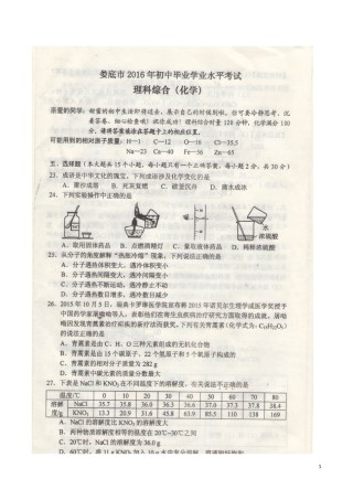 湖南省娄底市2016年中考化学真题试题（扫描版，含答案）.DOC