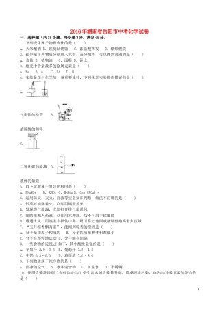 湖南省岳阳市2016年中考化学真题试题（含解析）.DOC