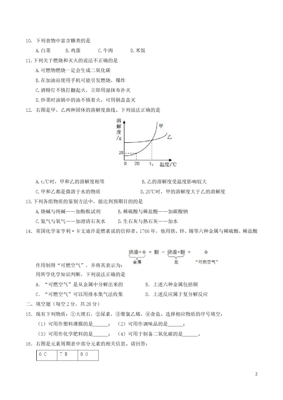 海南省2017年中考化学真题试题（含答案）.DOC_第2页