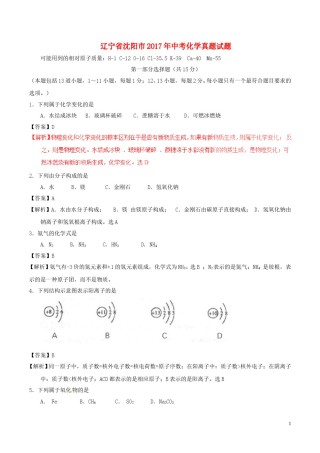 辽宁省沈阳市2017年中考化学真题试题（含解析）.DOC
