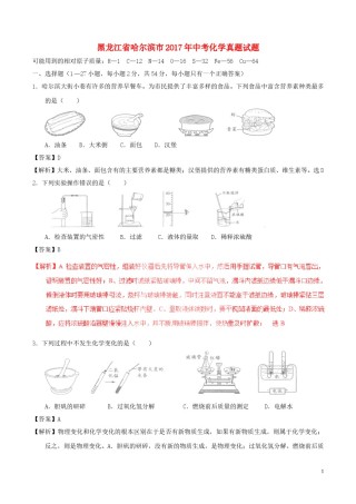 黑龙江省哈尔滨市2017年中考化学真题试题（含解析）.DOC