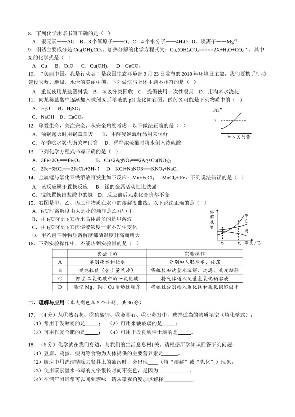 2018年山东省德州市中考化学真题（word版，含答案）.doc_第2页