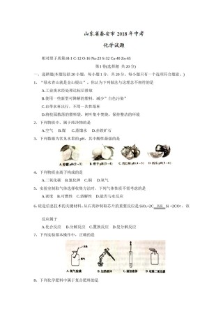 2018年山东省泰安市中考化学试题（word版，含答案）.doc