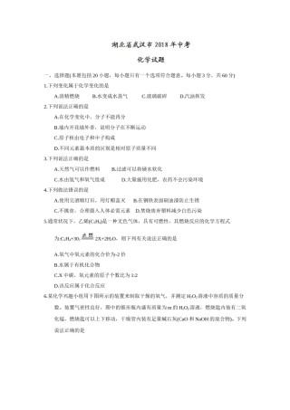 2018年湖北省武汉市中考化学试题（word版，含答案）.doc
