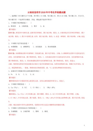 云南省昆明市2018年中考化学真题试题（含解析）.doc