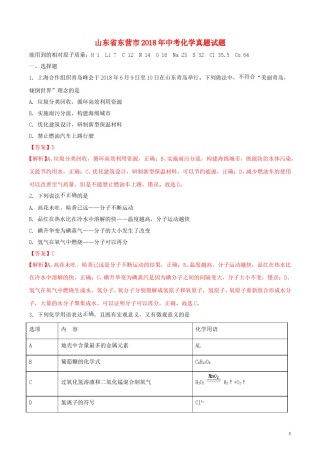 山东省东营市2018年中考化学真题试题（含解析）.doc
