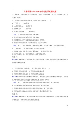 山东省济宁市2018年中考化学真题试题（含解析）.doc