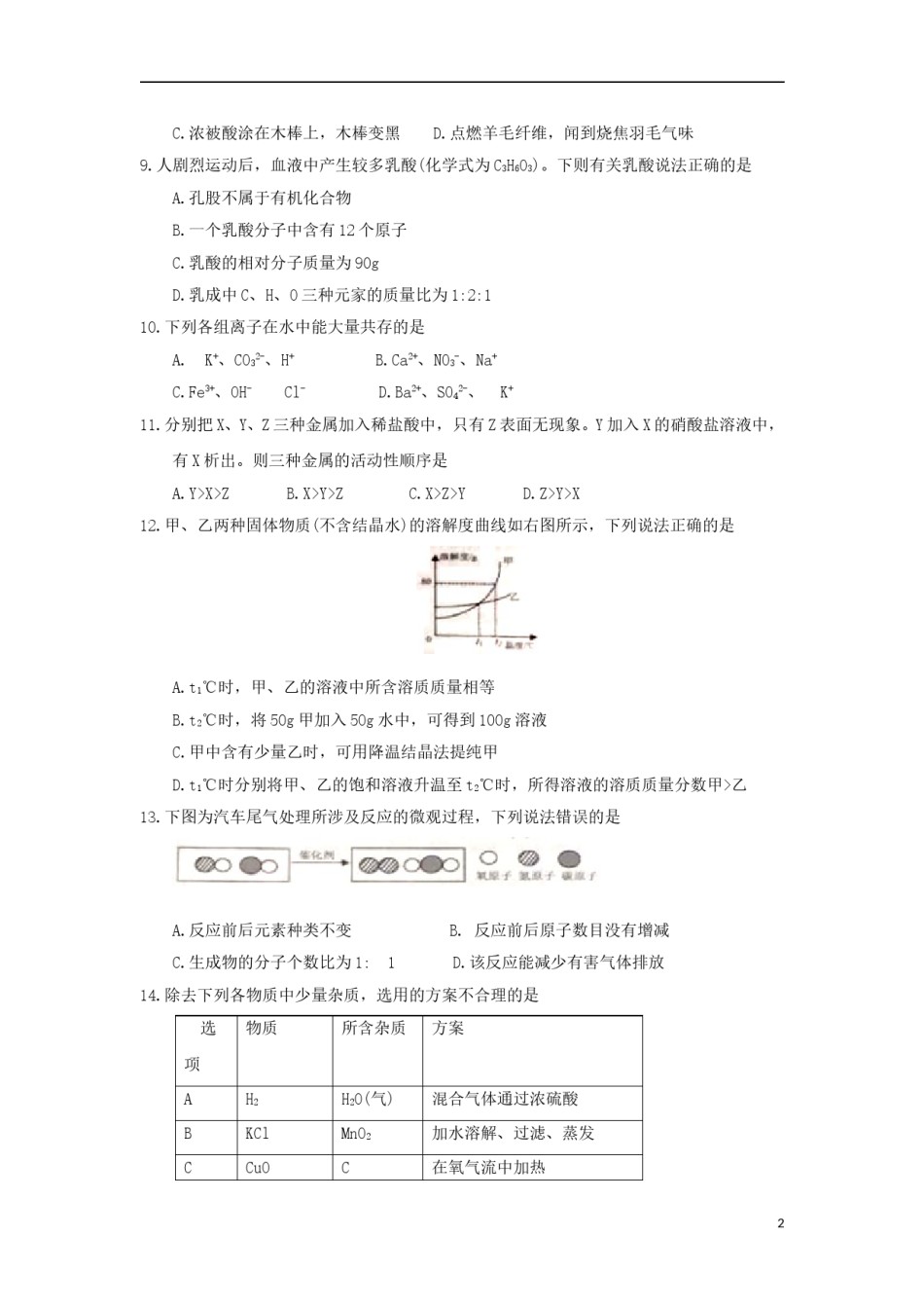 江苏省盐城市2018年中考化学真题试题（含答案）.doc_第2页