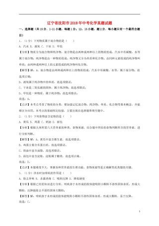 辽宁省沈阳市2018年中考化学真题试题（含解析）.doc