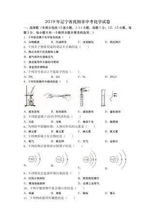 2019年辽宁省沈阳市中考化学试卷（word版，含答案）.doc