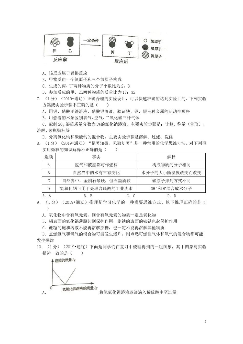 内蒙古通辽市2019年中考化学真题试题（含解析）.doc_第2页