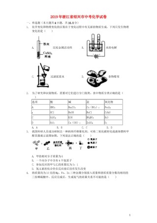 浙江省绍兴市2019年中考化学真题试题（含解析）.docx