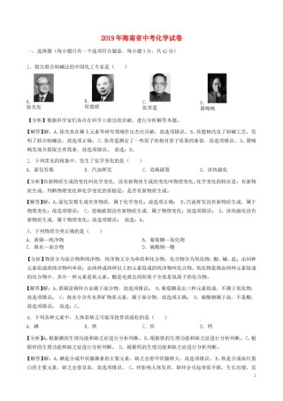 海南省2019年中考化学真题试题（含解析）.doc