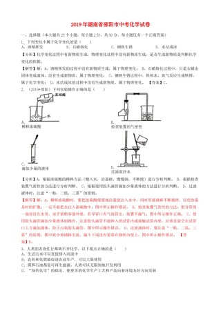 湖南省邵阳市2019年中考化学真题试题（含解析）.docx