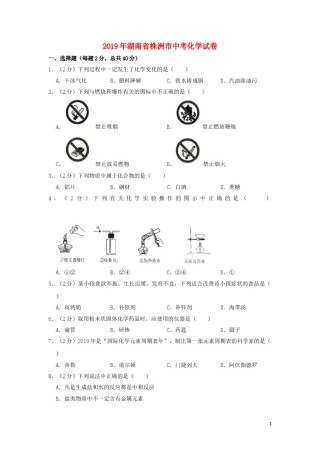 湖南省株洲市2019年中考化学真题试题（含解析）.doc
