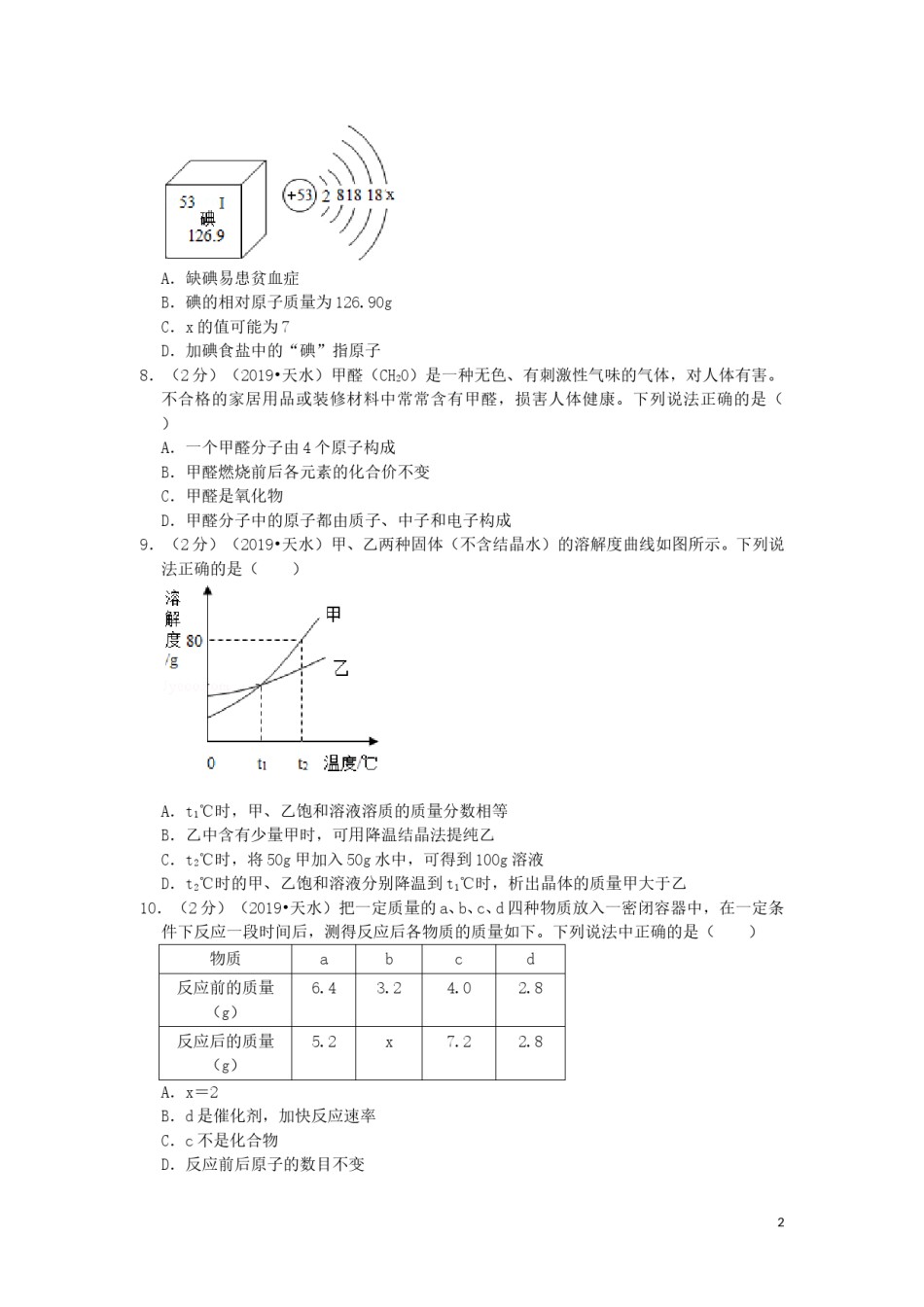 甘肃省天水市2019年中考化学真题试题（含解析）.doc_第2页