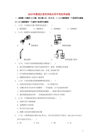 黑龙江省齐齐哈尔市2019年中考化学真题试题（含解析）.doc