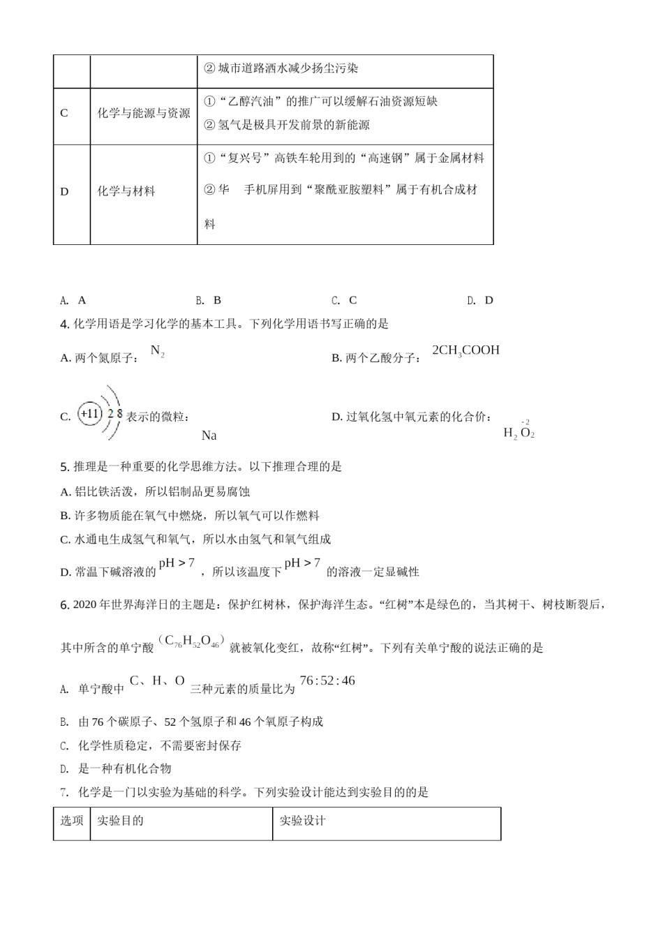 精品解析：内蒙古鄂尔多斯市2020年中考化学试题（原卷版）.doc_第2页