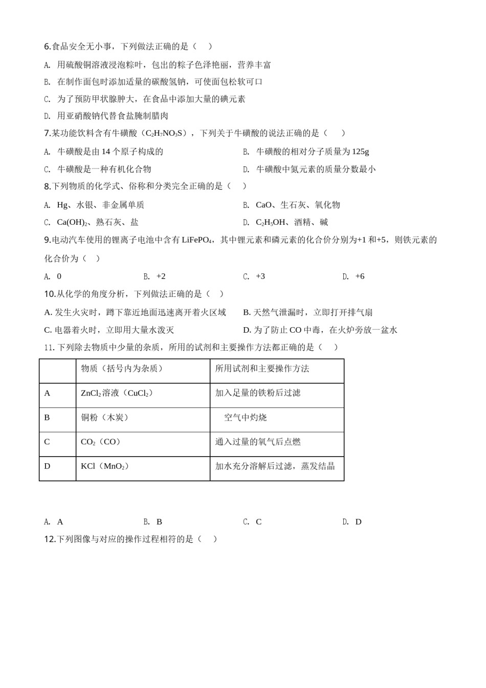 精品解析：四川省南充市2020年中考化学试题（原卷版）.doc_第2页