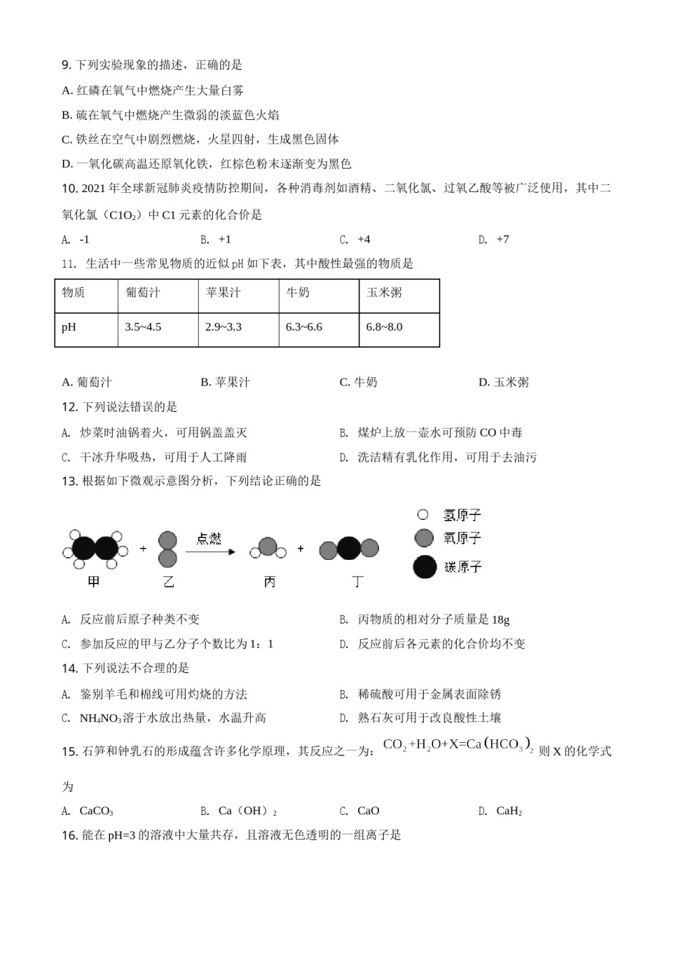湖南省湘潭市2021年中考化学试题（原卷版）.doc_第2页