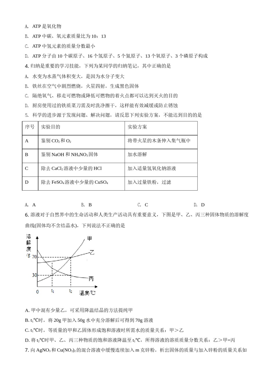四川省遂宁市2021年中考化学试题（原卷版）.doc_第2页