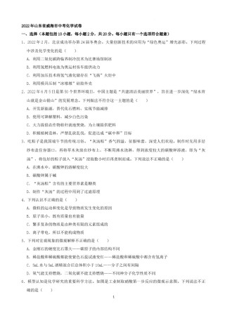 2022年山东省威海市中考化学真题及答案.docx