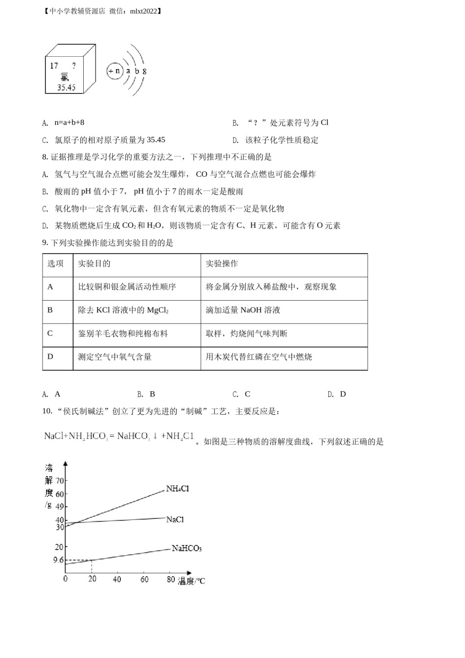 精品解析：2022年江苏省宿迁市中考化学真题（原卷版）.docx_第2页