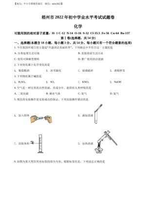 精品解析：2022年广西梧州市中考化学真题（原卷版）.docx