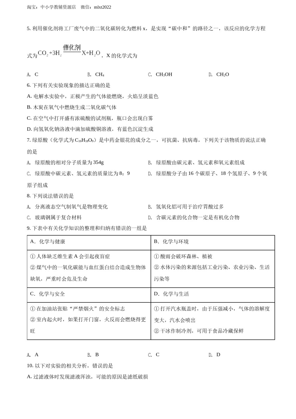 精品解析：2022年黑龙江省齐齐哈尔市中考化学真题（原卷版）.docx_第2页