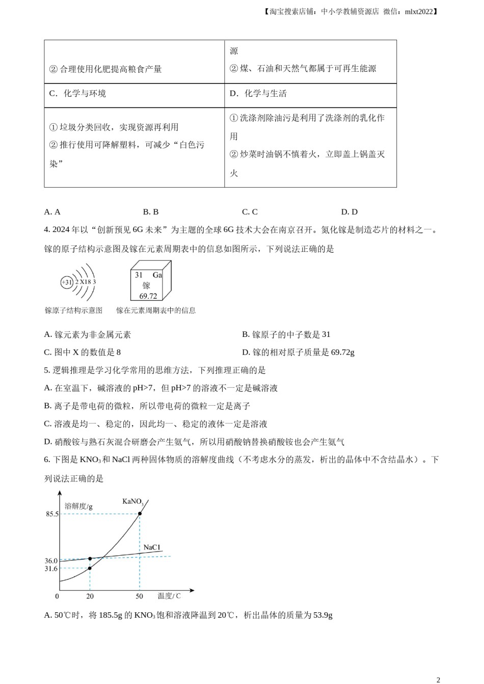 精品解析：2024年四川省遂宁市中考化学真题（原卷版）.docx_第2页