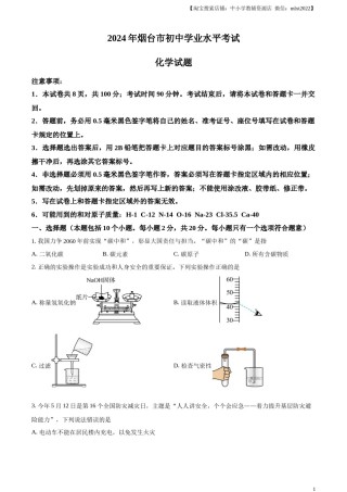 精品解析：2024年山东省烟台市中考化学真题（原卷版）.docx