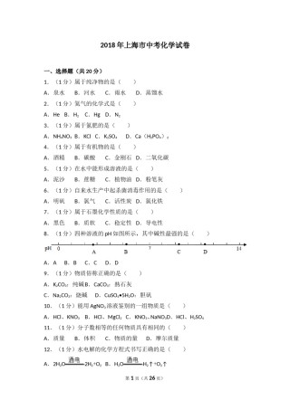 2018年上海市中考化学试题及答案.doc