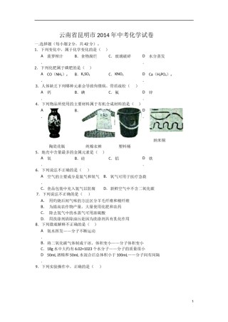 2014年云南省昆明市中考化学试题及答案(word).doc