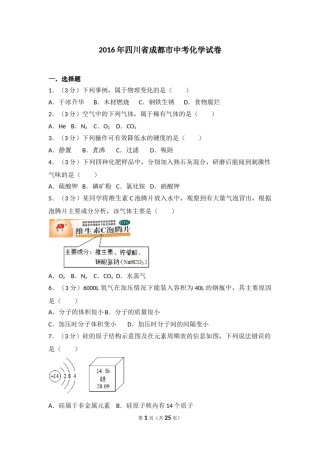 2016年四川省成都市中考化学试卷及答案.doc