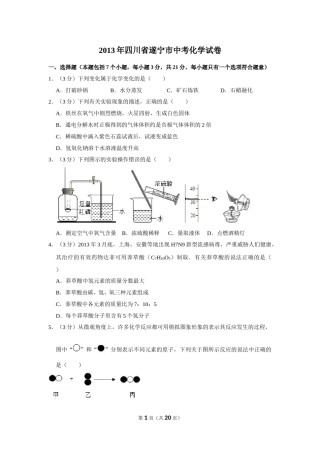 2013年四川省遂宁市中考化学试卷（含解析版）.doc