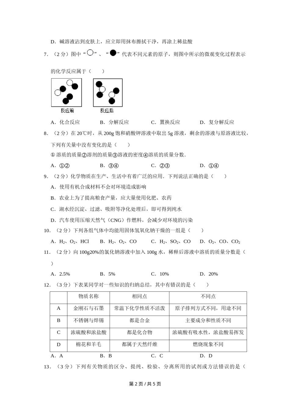2012年宁夏中考化学试卷（学生版）.doc_第2页