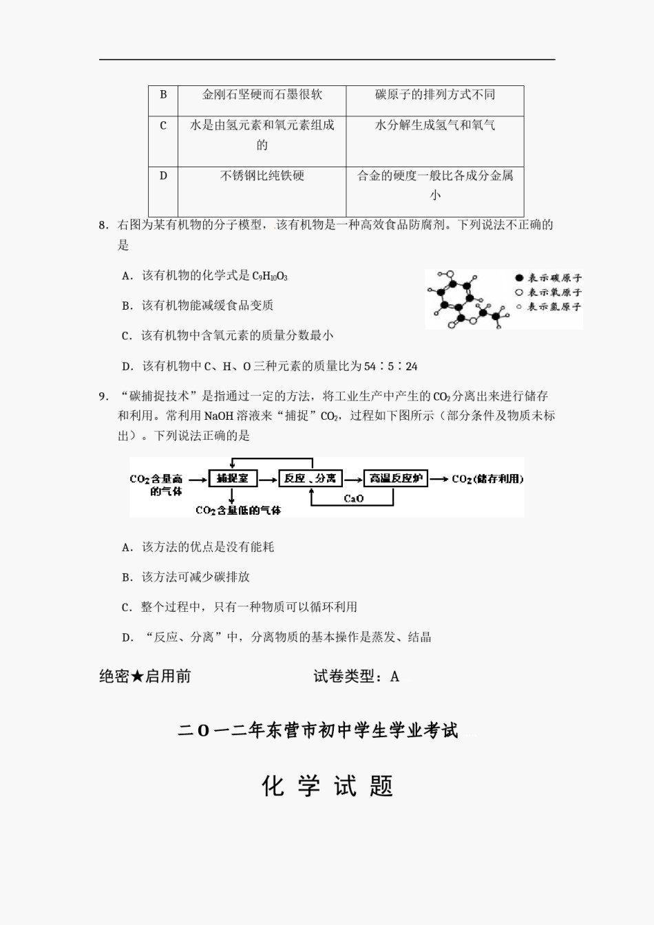2012年山东省东营市化学中考试题及答案.doc_第3页