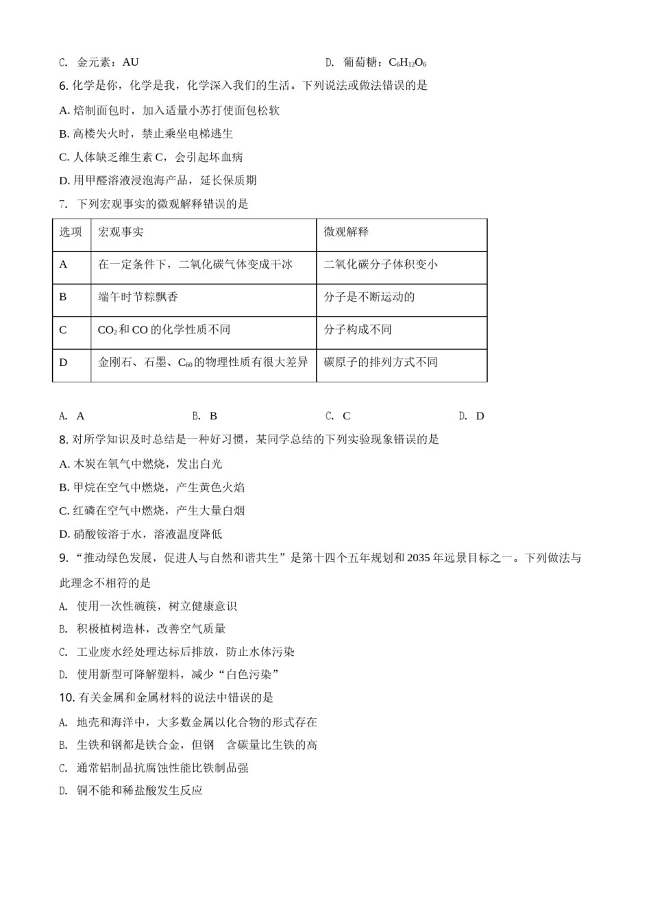 山东省临沂市2021年中考化学试题（原卷版）.doc_第2页