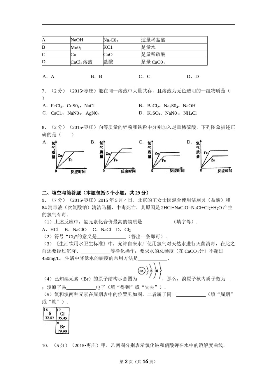 2015年枣庄市中考化学试卷及答案解析.doc_第2页