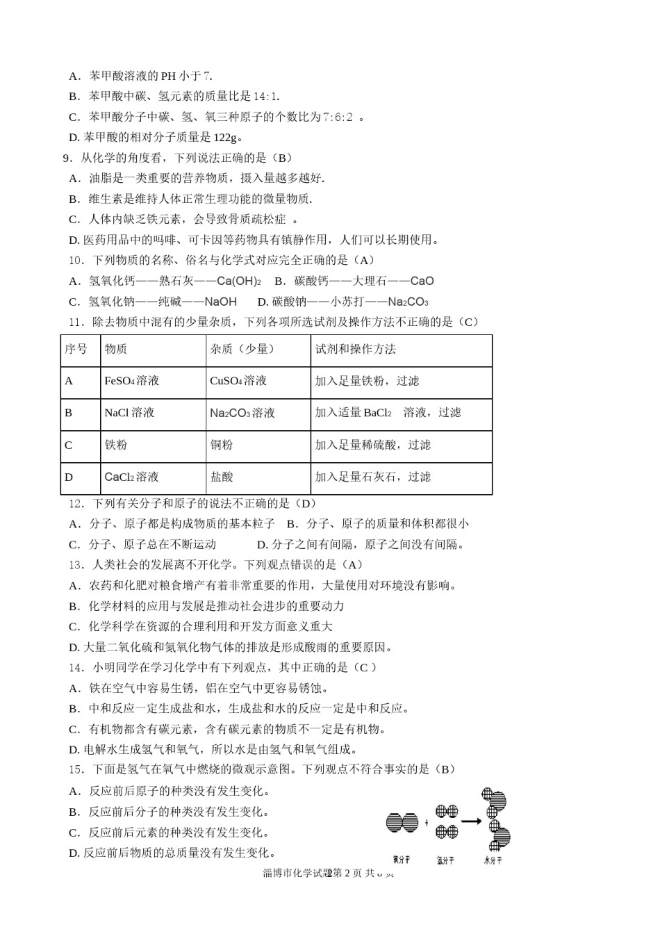 2013年淄博市化学中考试题及答案解析.doc_第2页